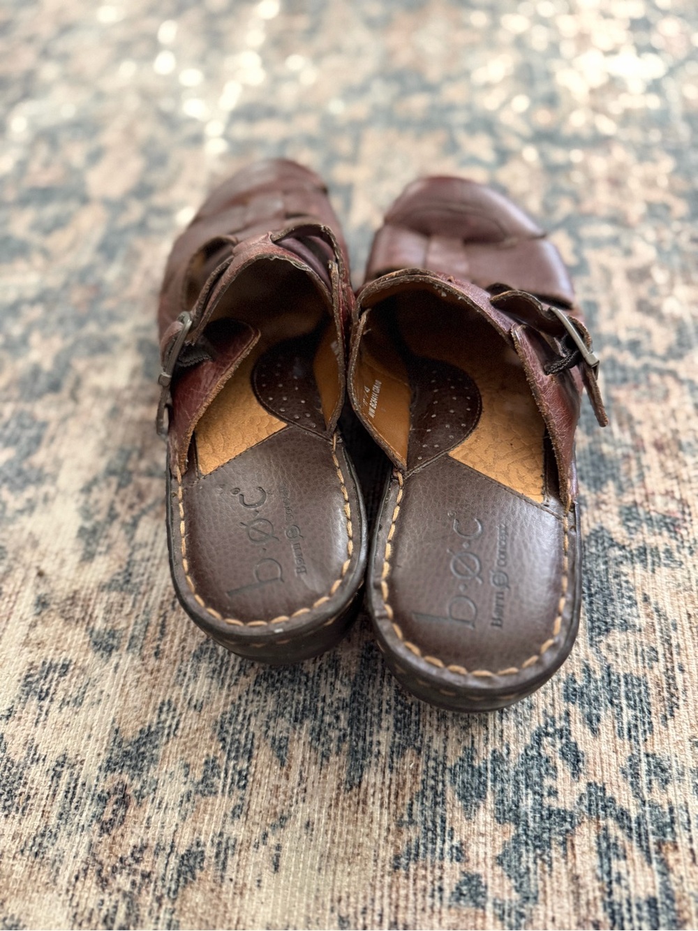 BORN Brown Leather Fisherman Clog Slide On Wedge Mule 11 - Picture 9 of 14